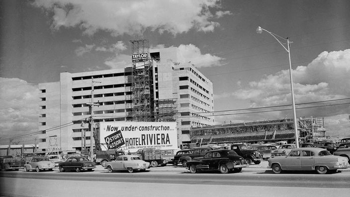  Schwarzweiß-FotoHotel in Las Vegas im Bau