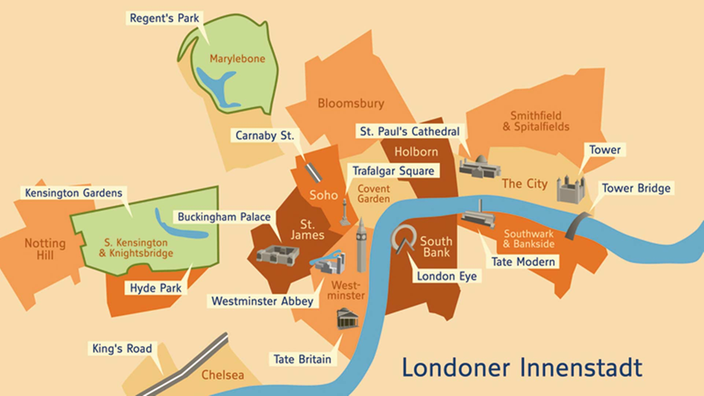 Karte der Londoner Innenstadt. | Bildquelle: wdr Karte der Londoner Innenstadt.