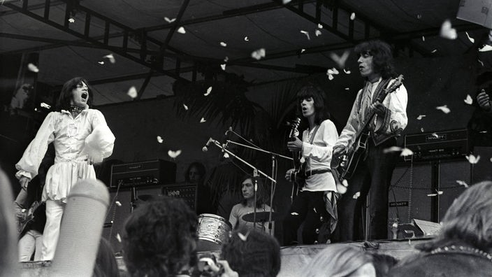 Die Rolling Stones während eines Konzerts im Hyde Park