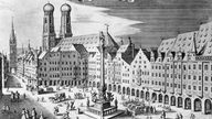 Markt auf dem Marienplatz in München (Stich von 1642)