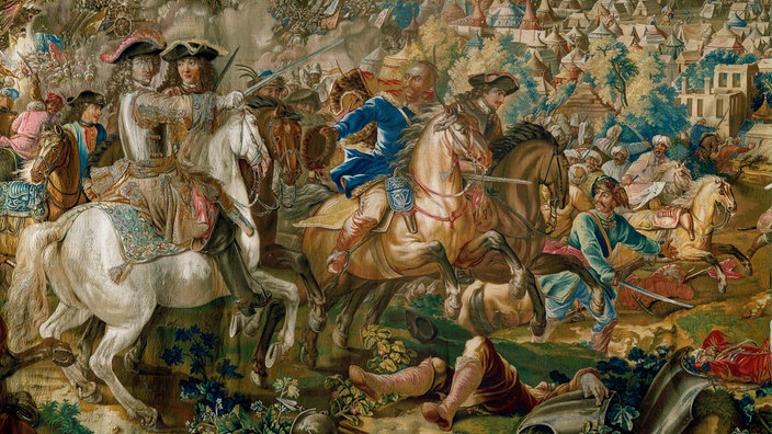 Ein Bildteppich zeigt eine Schlachtszene aus dem Jahr 1683 | Bildquelle: akg Ein Bildteppich zeigt eine Schlachtszene aus dem Jahr 1683