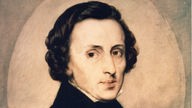 Ein farbiges Gemälde des Komponisten Frédéric Chopin.