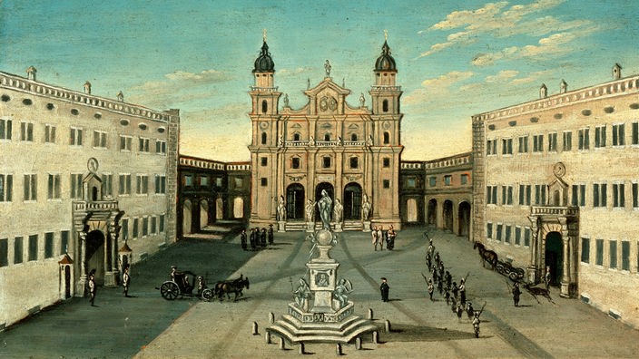 Gemälde: Domplatz in Salzburg Ende des 18. Jahrhunderts