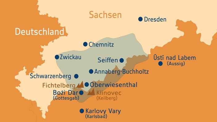Karte des Erzgebirges.