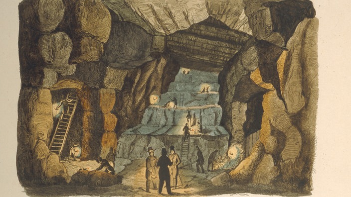 Stahlstich: Erzbergwerk im Harz. | Bildquelle: akg Stahlstich: Erzbergwerk im Harz.