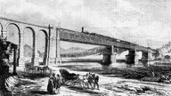 Schwarz-weiß-Zeichnung der Rheinbrücke bei Waldshut