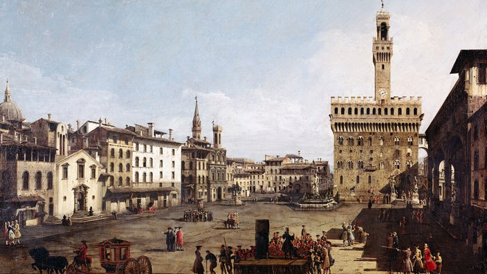 Ölgemälde, das die Piazza della Signoria in Florenz zeigt.