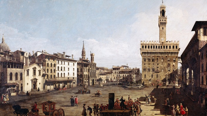 Ölgemälde, das die Piazza della Signoria in Florenz zeigt. | Bildquelle: A. Koch / Interfoto Ölgemälde, das die Piazza della Signoria in Florenz zeigt.