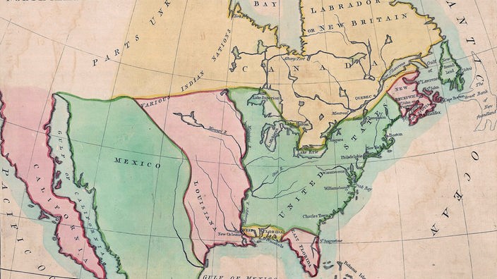 Eine Landkarte um 1803 zeigt die französische Kolonie Louisiana.
