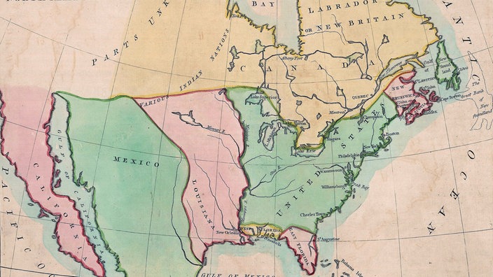 Eine Landkarte um 1803 zeigt die französische Kolonie Louisiana. | Bildquelle: Picture alliance Eine Landkarte um 1803 zeigt die französische Kolonie Louisiana.
