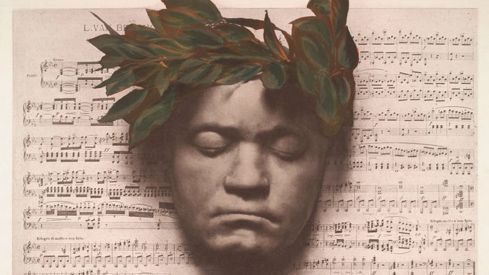 Eine Lebendmaske Beethovens zeigt sein Gesicht mit geschlossenen Augen