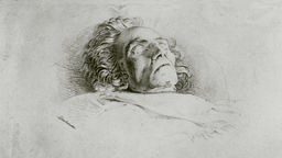 Der verstorbene Beethoven auf dem Totenbett in einer Lithographie aus dem frühen 19. Jahrhundert.