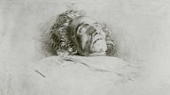 Der verstorbene Beethoven auf dem Totenbett in einer Lithographie aus dem frühen 19. Jahrhundert.