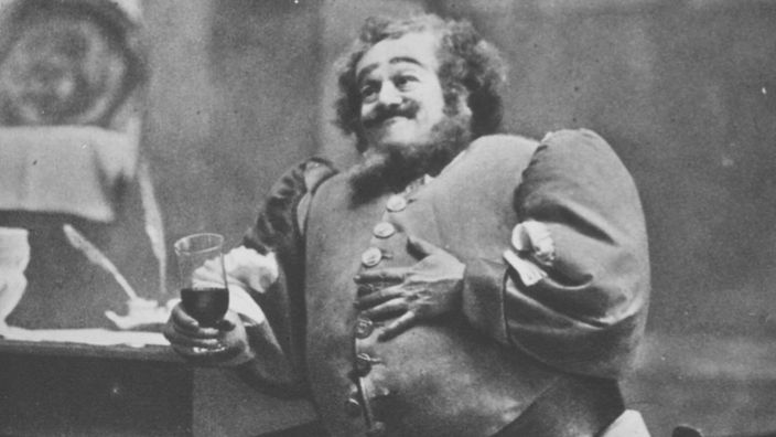 Victor Maurel, französischer Sänger (1848 - 1923) als Falstaff in der Uraufführung der gleichnamigen Oper von Giuseppe Verdi 1893.