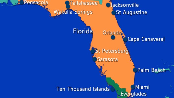 Grafik: Die längliche Halbinsel von Florida