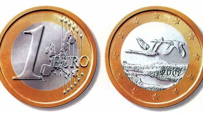 Vorder- und Rückseite der finnischen Ein-Euro-Münze 