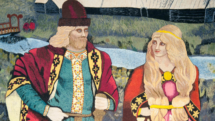 Isländisches Paar aus alten Zeiten in typischer Kleidung