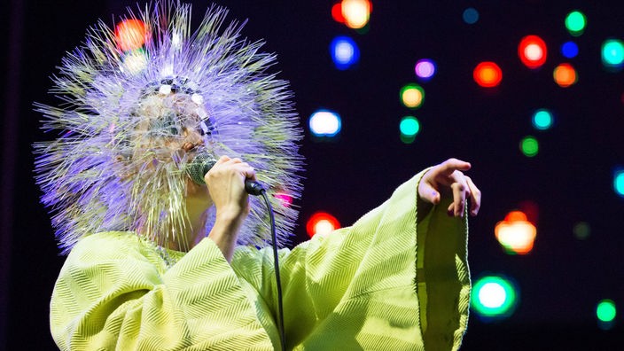 Sängerin Björk Guthmundsdottir während eines Auftritts in Berlin