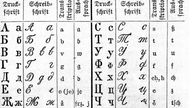 Eine Tabelle mit kyrillischen Buchstaben aus einem alten Lexikon