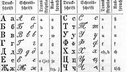 Eine Tabelle mit kyrillischen Buchstaben aus einem alten Lexikon
