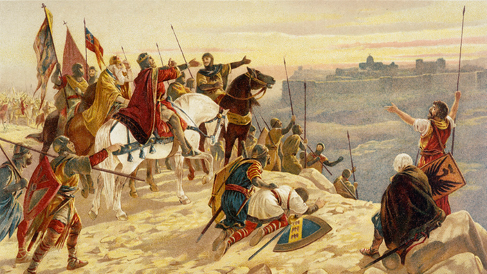 Gemälde von der Eroberung Jerusalems durch die Kreuzfahrer.