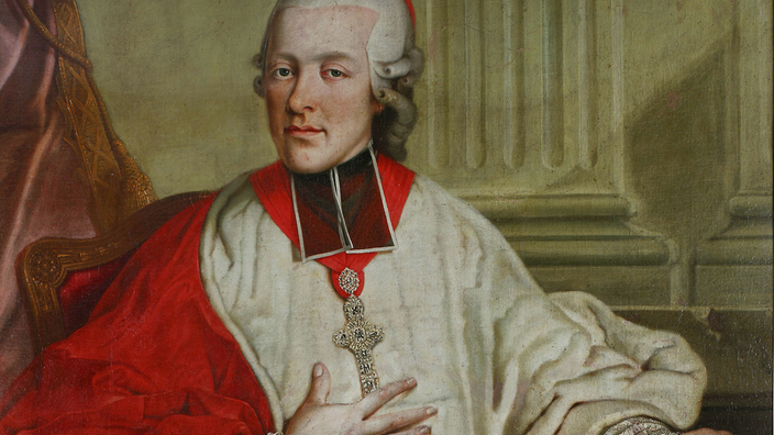 Ein Ölgemälde zeigt den Salzburger Fürsterzbischof Hieronymus Graf Colloredo in prächtigem Gewand.