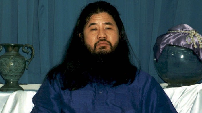 Porträt des Gurus und Gründers der Sekte Aum Shinrikyo Shoko Asahara im Oktober 1990 in Japan.