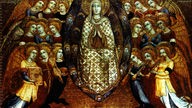 Eine gotische Malerei 'Maria Himmelfahrt' von Sano di Pietro (1406 - 1481) auf Holz.