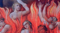 Gemälde "Die Seelen im Fegefeuer" in der französischen Kirche Saint-Nicolas de Véroce