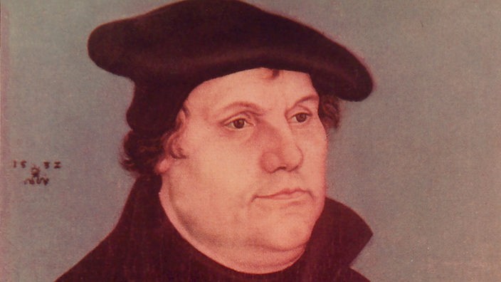 Ölgemälde von Martin Luther mit brauner Robe und schwarzem Hut