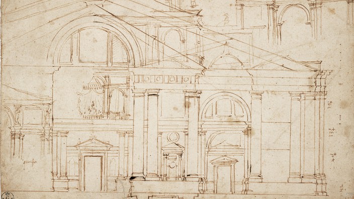 Architektonische Fassadenzeichnung vom Petersdom aus dem 16. Jahrhundert
