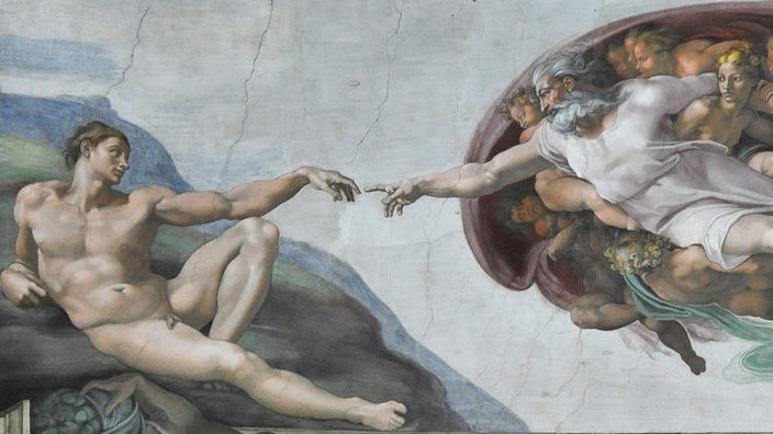 Ausschnitt aus dem Fresko 'Die Erschaffung Adams' von Michelangelo