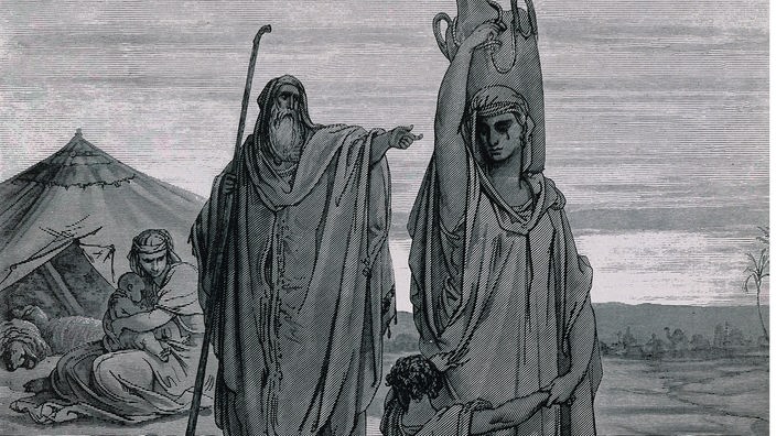 Bild von 1866 zeigt Abraham mit seiner Magd Hagar in der Wüste.