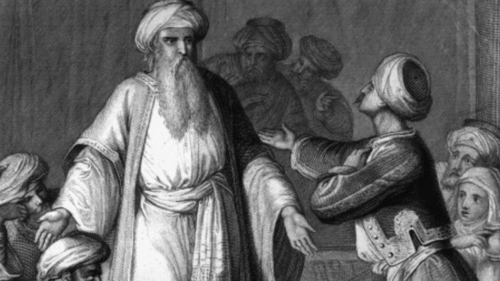 Schwarz-weiß historische Druckgrafik von Mohammed und Vetter Ali. | Bildquelle: dpa Schwarz-weiß historische Druckgrafik von Mohammed und Vetter Ali.