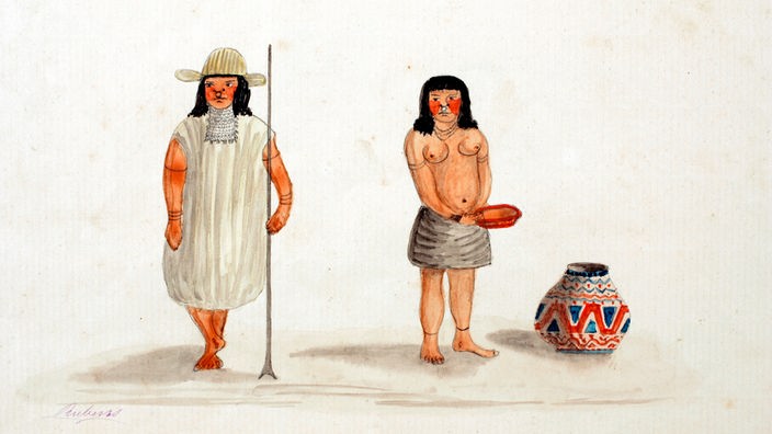 Aquarellzeichnung von Conibu-Indios, 1873