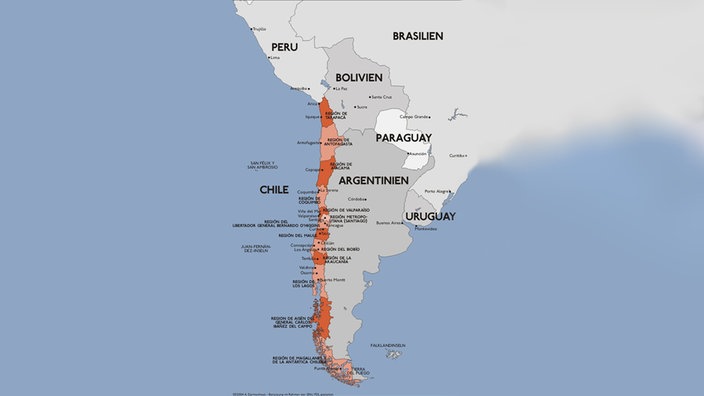 Eine Karte von Chile. | Bildquelle: A. Darmochwal Eine Karte von Chile.