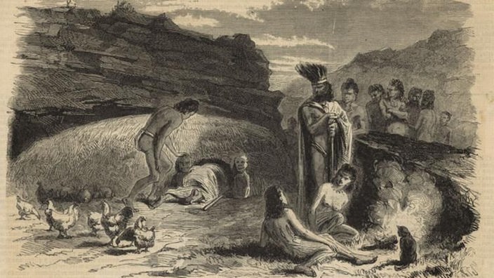 Historisches Foto, das die Ureinwohner der Osterinsel zeigt.