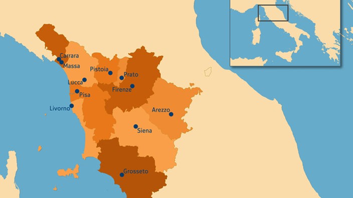 Karte der Toskana.