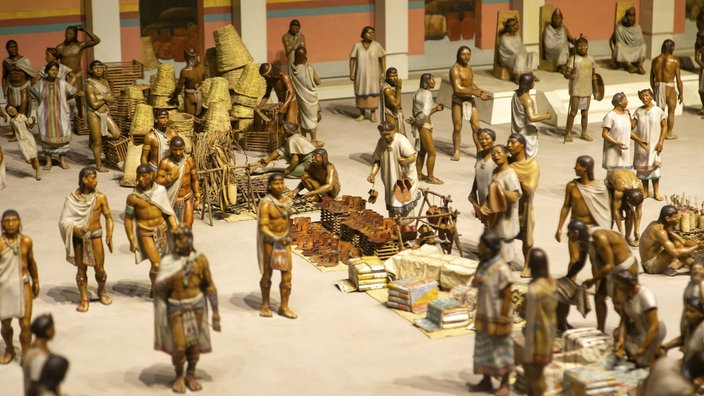 Nachstellung des täglichen Lebens der Azteken auf dem Markt von Tlatelolco