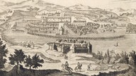 Zeichnung der Aztekenstadt Tenochtitlan