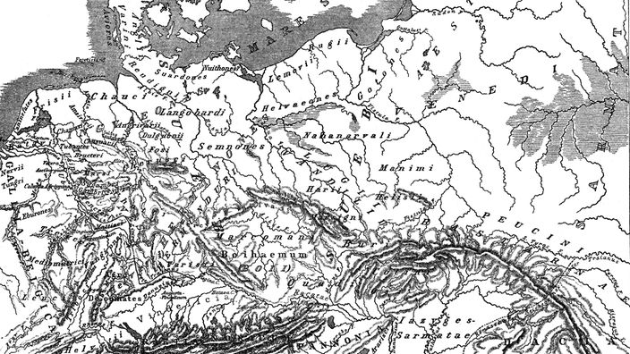 Zeichnung: Landkarte Germaniens zur Zeit Roms