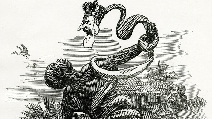 Ein Mann wird von einer Schlange angegriffen | Bildquelle: Interfoto Ein Mann wird von einer Schlange angegriffen