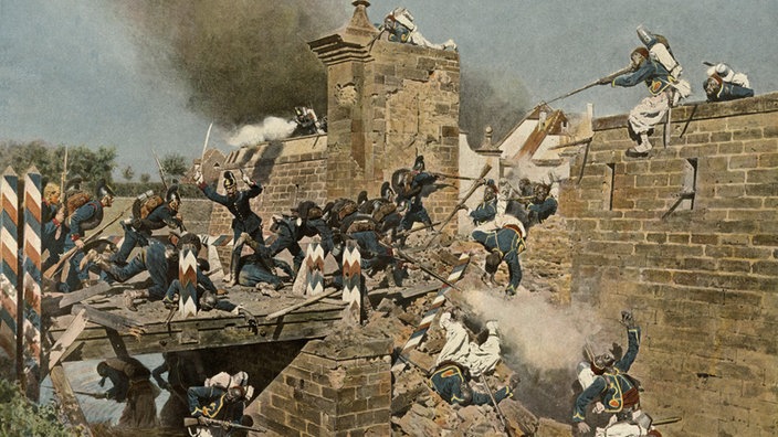 Gemäldeszene aus einer Schlacht zwischen Deutschland und Frankreich 1871 | Bildquelle: akg Gemäldeszene aus einer Schlacht zwischen Deutschland und Frankreich 1871