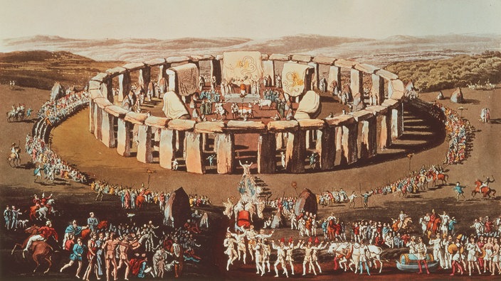 Zeichnung des Künstlers Robert Havell von 1816: "Opferfest Stonehenge bei Salisbury" | Bildquelle: picture-alliance / akg-images / VISIOARS Zeichnung des Künstlers Robert Havell von 1816: "Opferfest Stonehenge bei Salisbury"