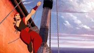 Der Seefahrer Sindbad hängt im neuen Kinofilm "Sindbad - Der Herr der sieben Meere" in der Takelage eines Segelschiffs (Szenenfoto).