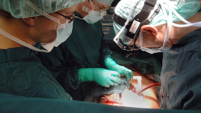 Eine geöffnete Brust, im Vordergrund Hände mit Gummihandschuhen und chirurgischen Werkzeugen | Bildquelle: dpa/Gaetan Bally Eine geöffnete Brust, im Vordergrund Hände mit Gummihandschuhen und chirurgischen Werkzeugen