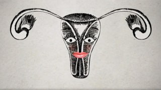 Zeichnung der Gebärmutter als Wesen mit Gesicht