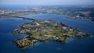 Luftbildaufnahme der Insel Reichenau im Bodensee