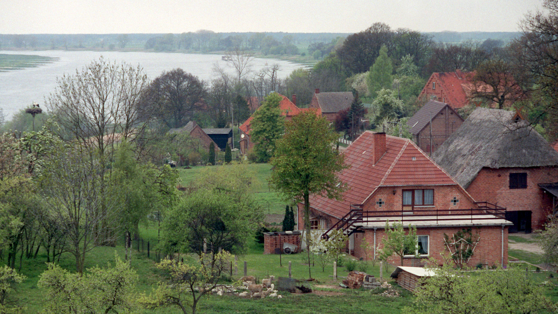 Eine Handvoll Häuser in unmittelbarer Nähe zur Elbe bilden das Dorf Rüterberg. Sie fügen sich harmonisch ein in eine grüne Flusslandschaft.