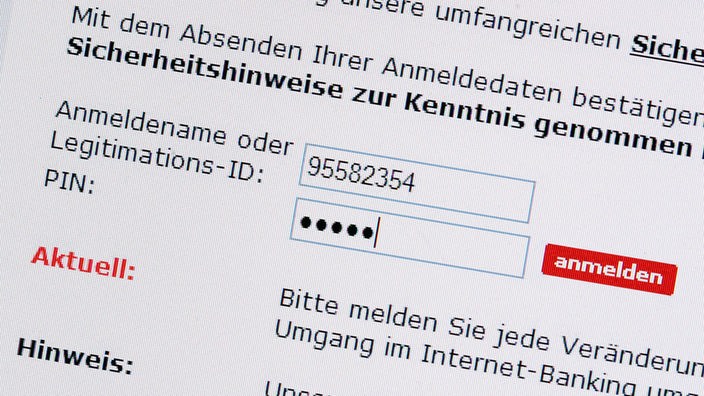 Zum Einloggen fürs Online-Banking wurden ein Benutzername und Passwort in eine Suchmaske eingegeben